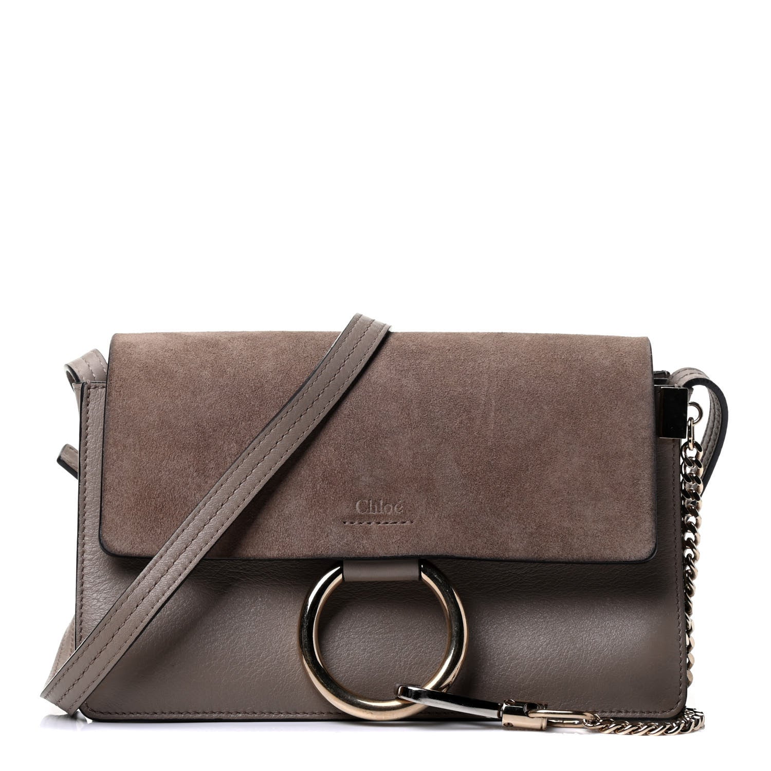 Chloe Suede Calfskin Small Faye Shoulder Bag Motty Grey 1 of 4