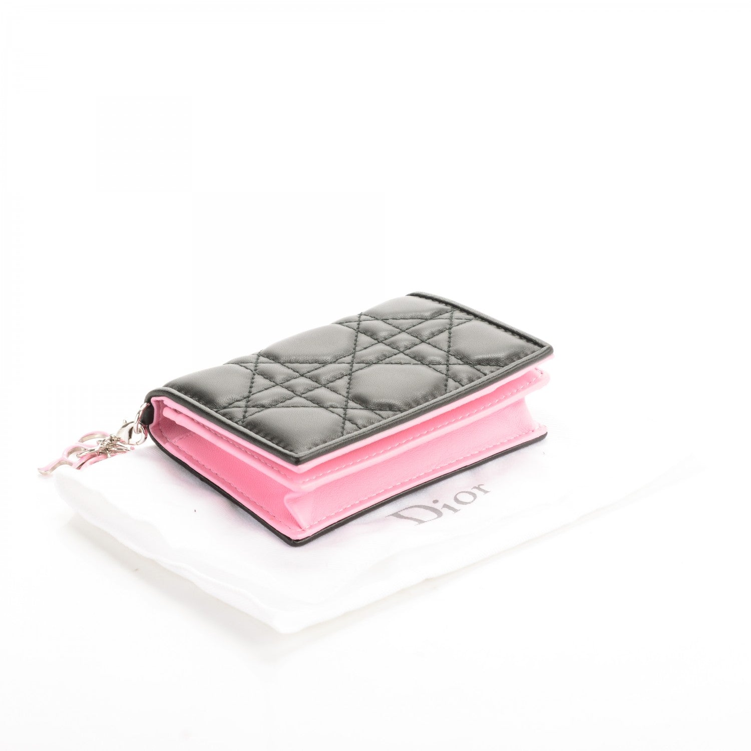 Christian Dior Lambskin Cannage Bi-Color Small Lady Dior Flap Card Holder Black Pink 4 of 8