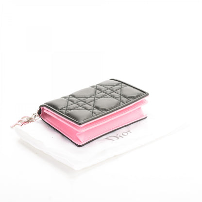 Christian Dior Lambskin Cannage Bi-Color Small Lady Dior Flap Card Holder Black Pink 4 of 8