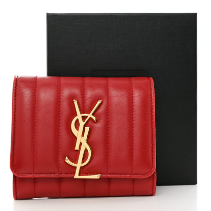 Saint Laurent Lambskin Matelasse Monogram Vicky Tri-Fold Wallet Rouge Eros 16 of 16