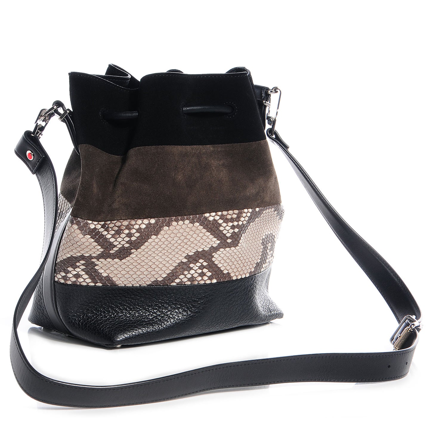 Suede Watersnake Medium Bucket Bag Black