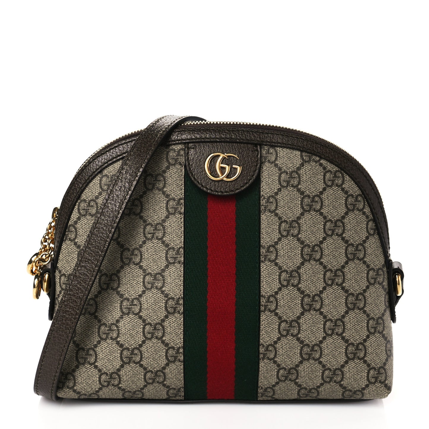 GG Supreme Monogram Textured Dollar Calfskin Web Small Ophidia Dome Shoulder Bag Beige Ebony New Acero