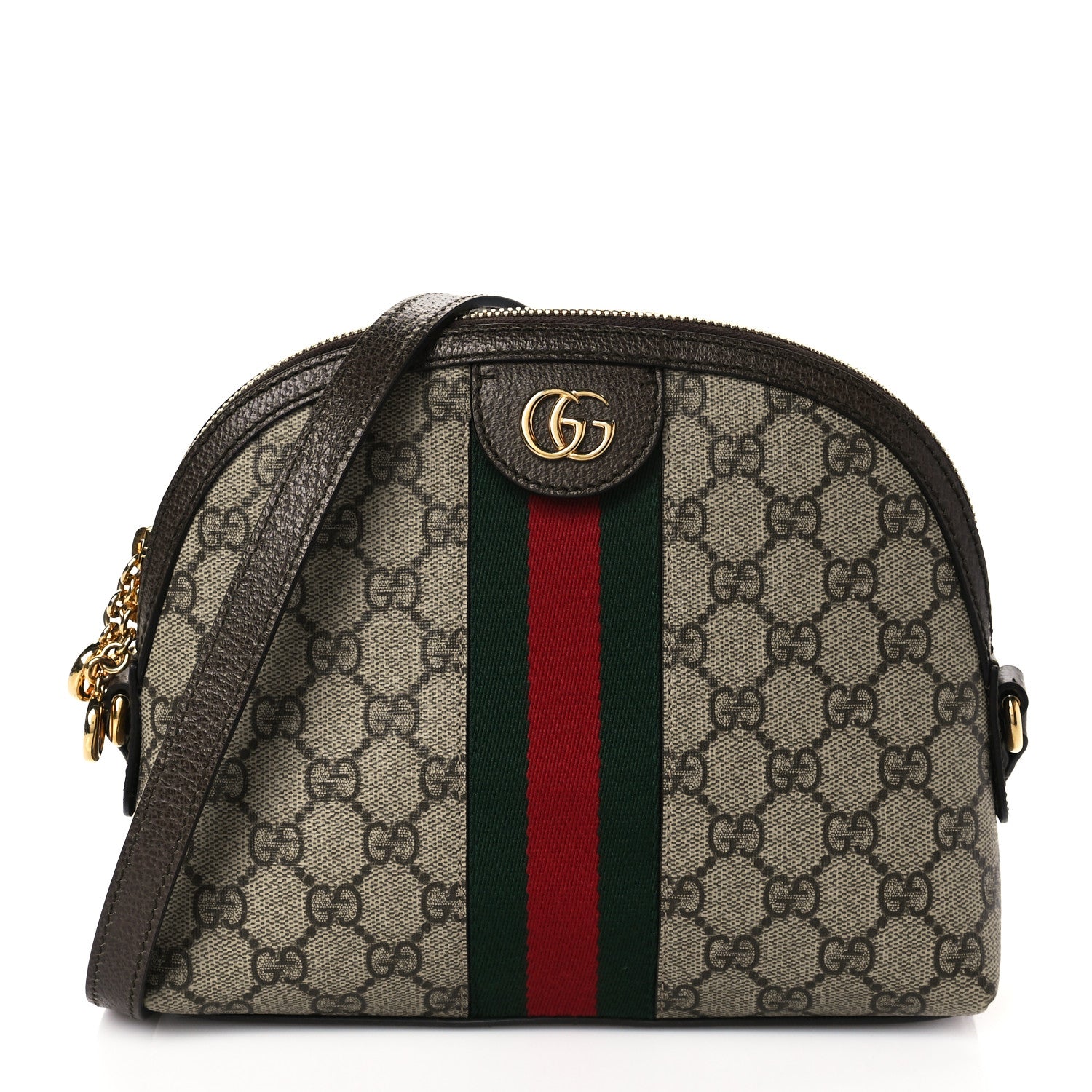 Gucci GG Supreme Monogram Textured Dollar Calfskin Web Small Ophidia Dome Shoulder Bag Beige Ebony New Acero 1 of 11