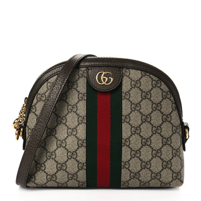 Gucci GG Supreme Monogram Textured Dollar Calfskin Web Small Ophidia Dome Shoulder Bag Beige Ebony New Acero 1 of 11