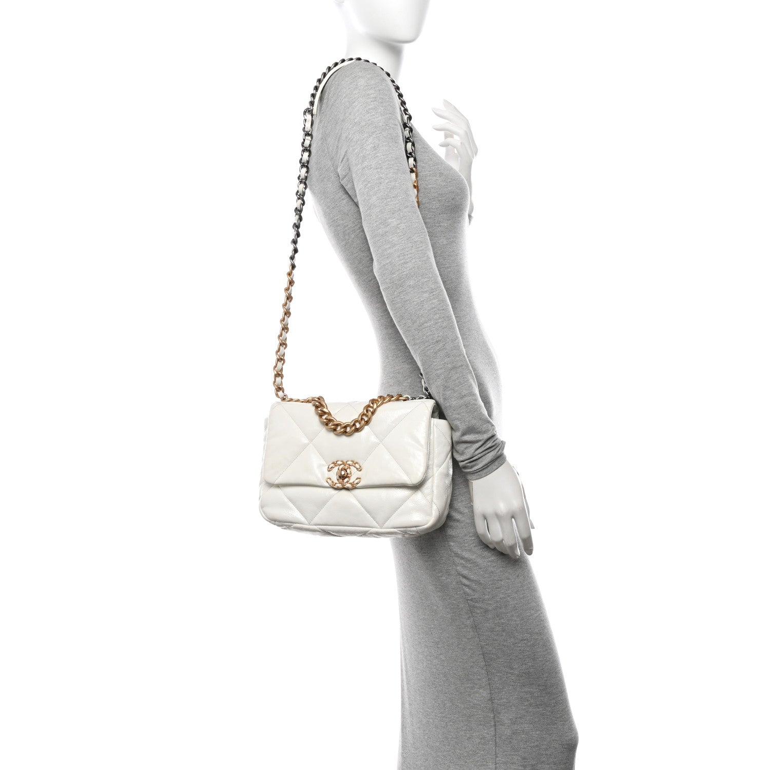 Chanel Shiny Crumpled Calfskin Quilted Medium Chanel 19 Flap White 2 of 10
