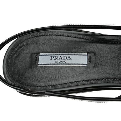 Prada Mesh Nappa Triangle Logo Pointed Toe 45mm Slingback Pumps 38.5 Black 7 of 9