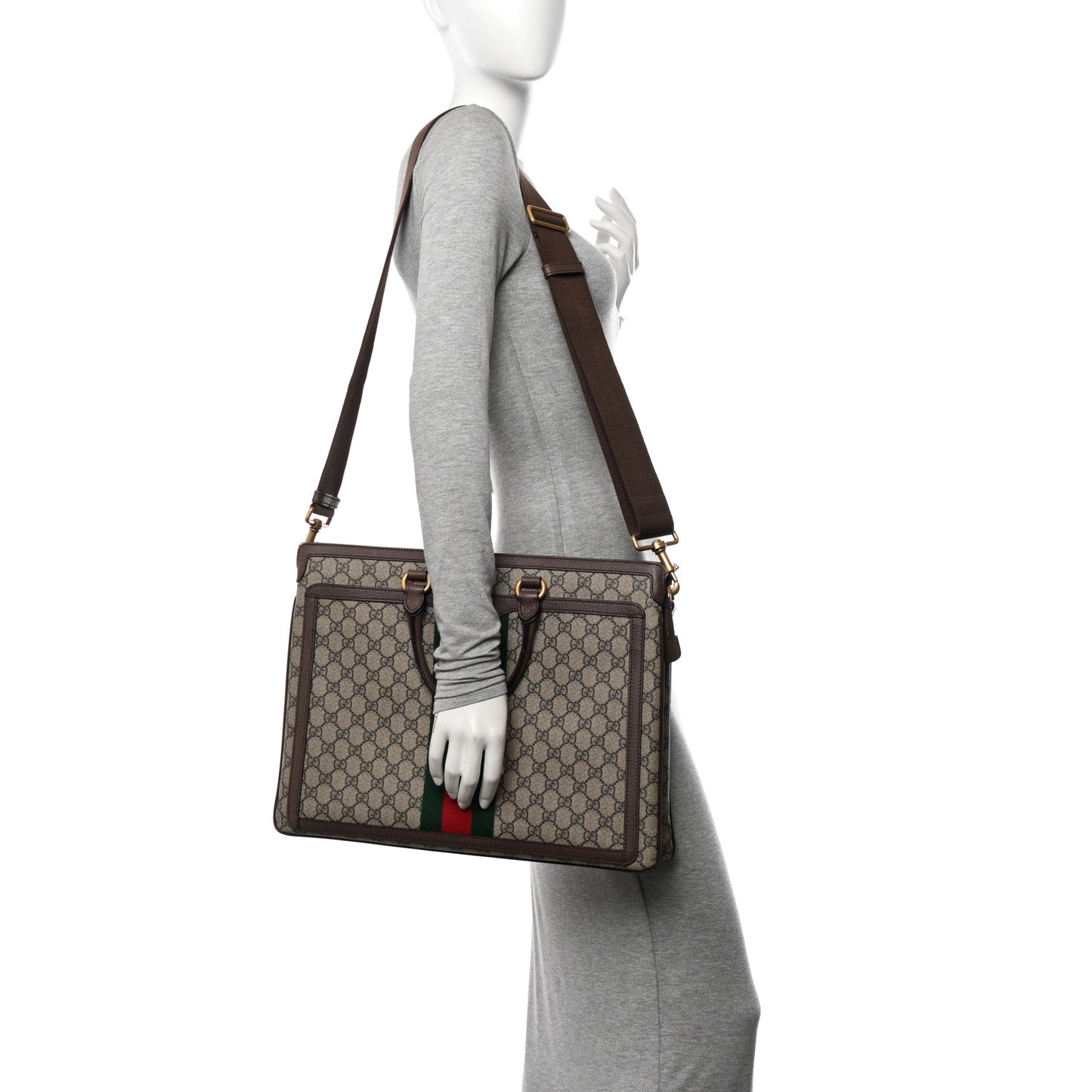 GG Supreme Monogram Web Ophidia Briefcase Beige New Acero