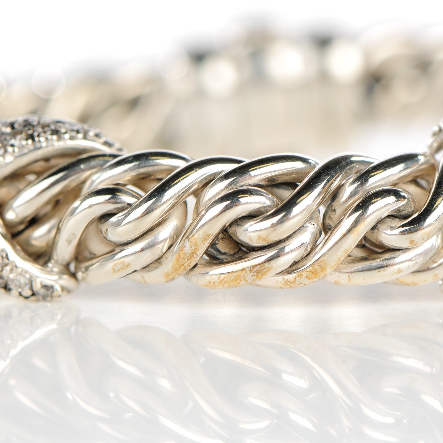 David Yurman Sterling Silver Pave Diamond 9mm Double X Wheat Bracelet 5 of 5