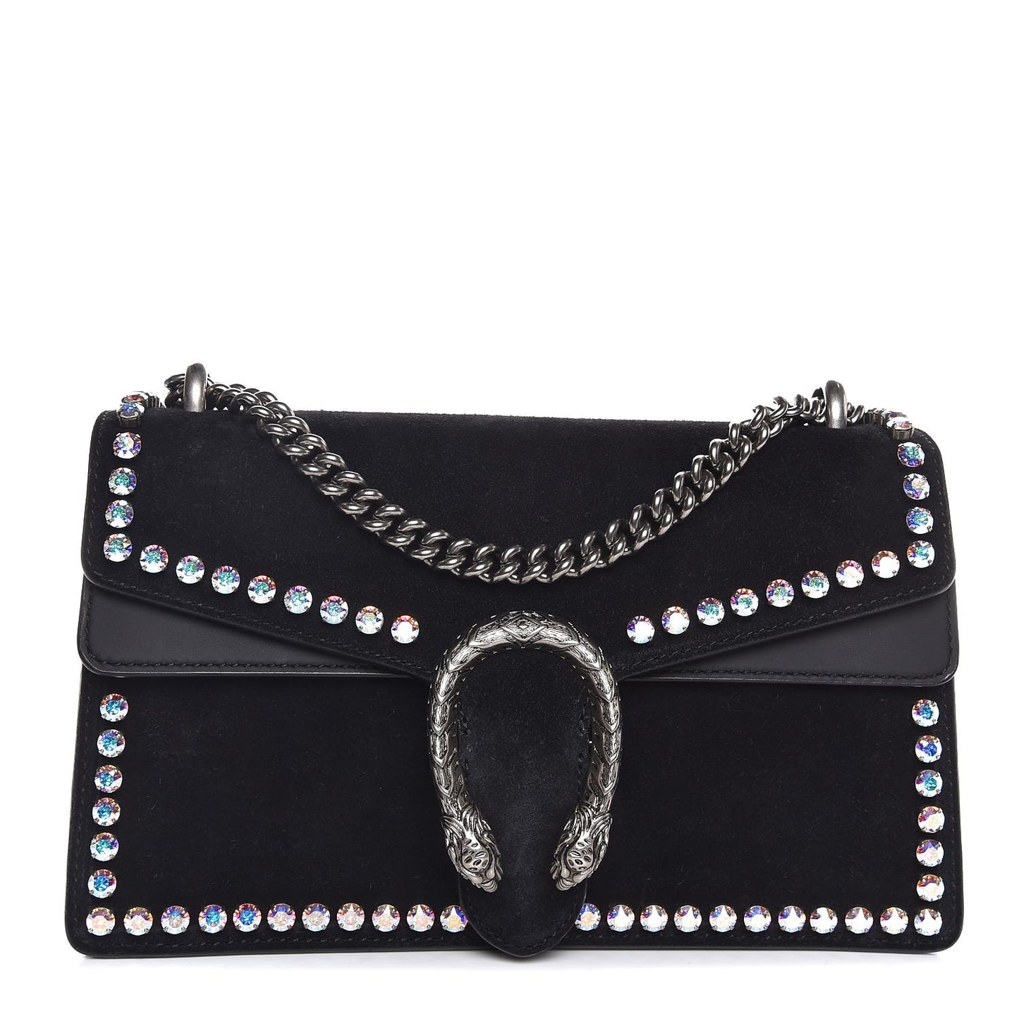 Suede Crystal Small Dionysus Shoulder Bag Black