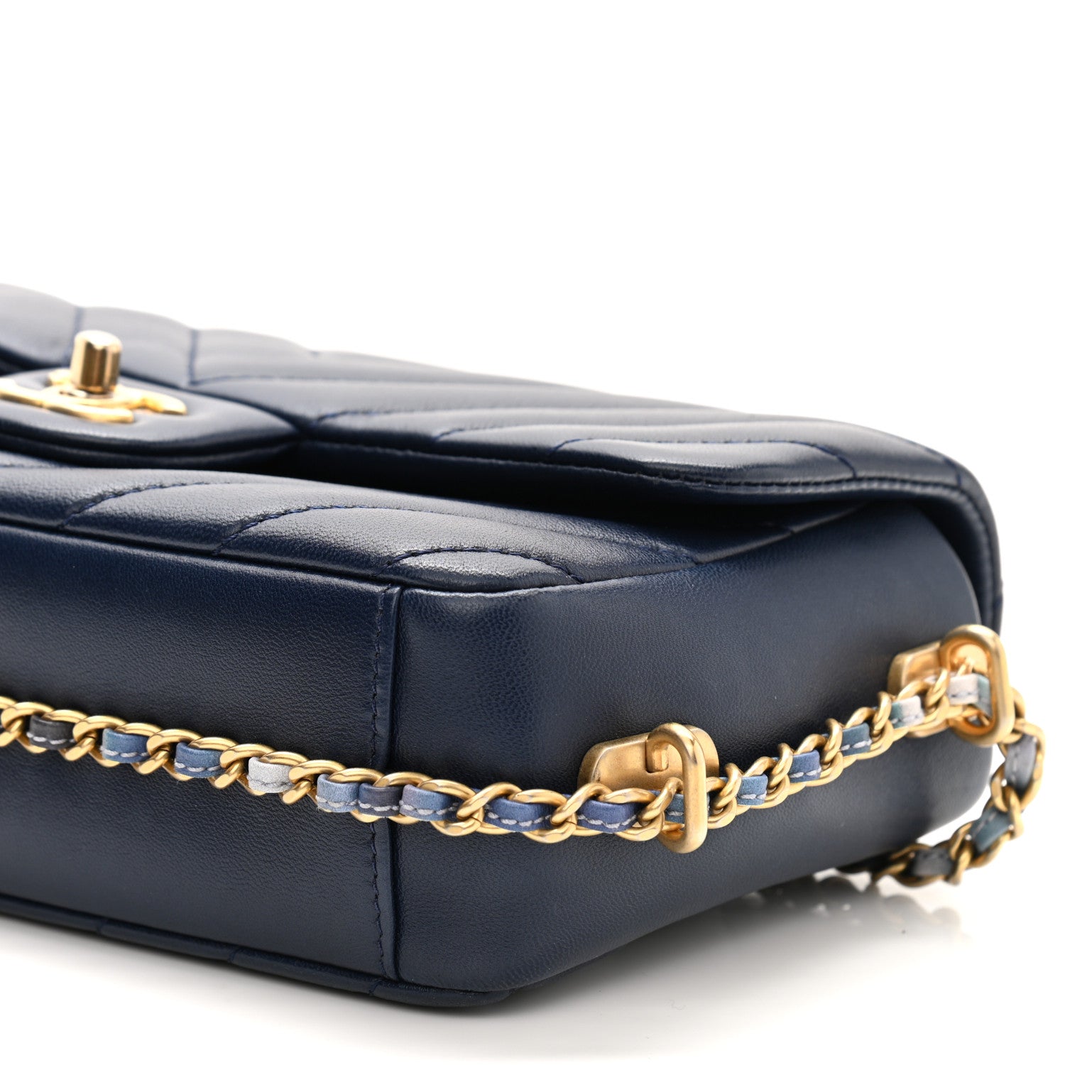 Chanel Lambskin Chevron Quilted Mini Chain Around Rectangular Flap Blue 10 of 10