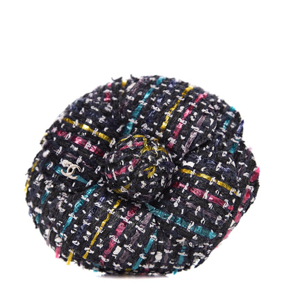 Chanel Tweed Camellia Pin Brooch Navy Multicolor 1 of 3