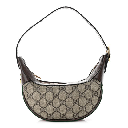Gucci GG Supreme Monogram Textured Calfskin Web Mini Ophidia Half Moon Hobo Beige Ebony New Acero 1 of 13
