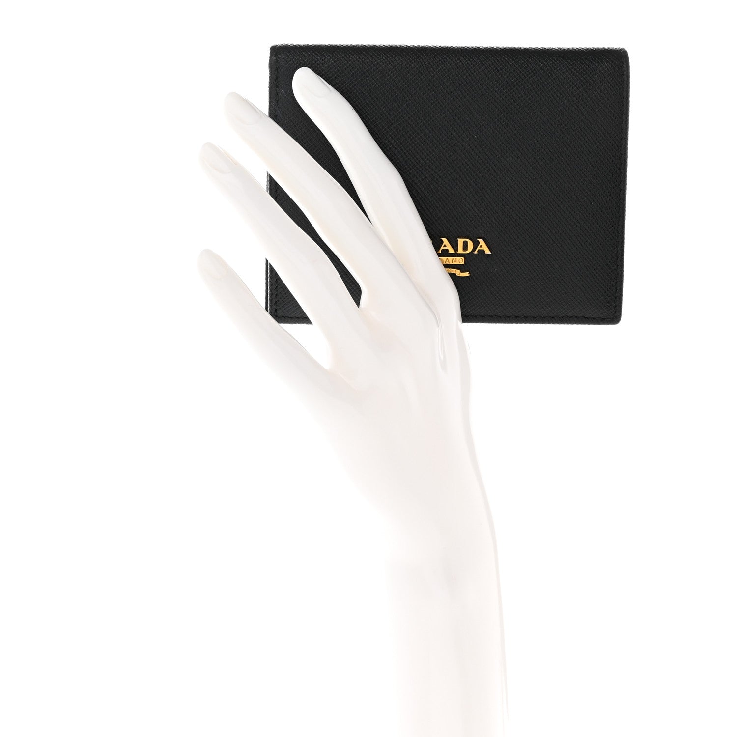 Prada Saffiano Triangle Bi-Fold Wallet Black 2 of 12
