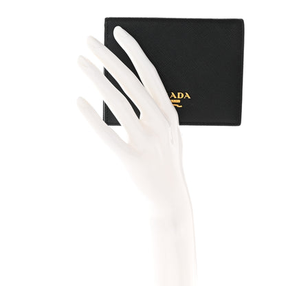 Prada Saffiano Triangle Bi-Fold Wallet Black 2 of 12