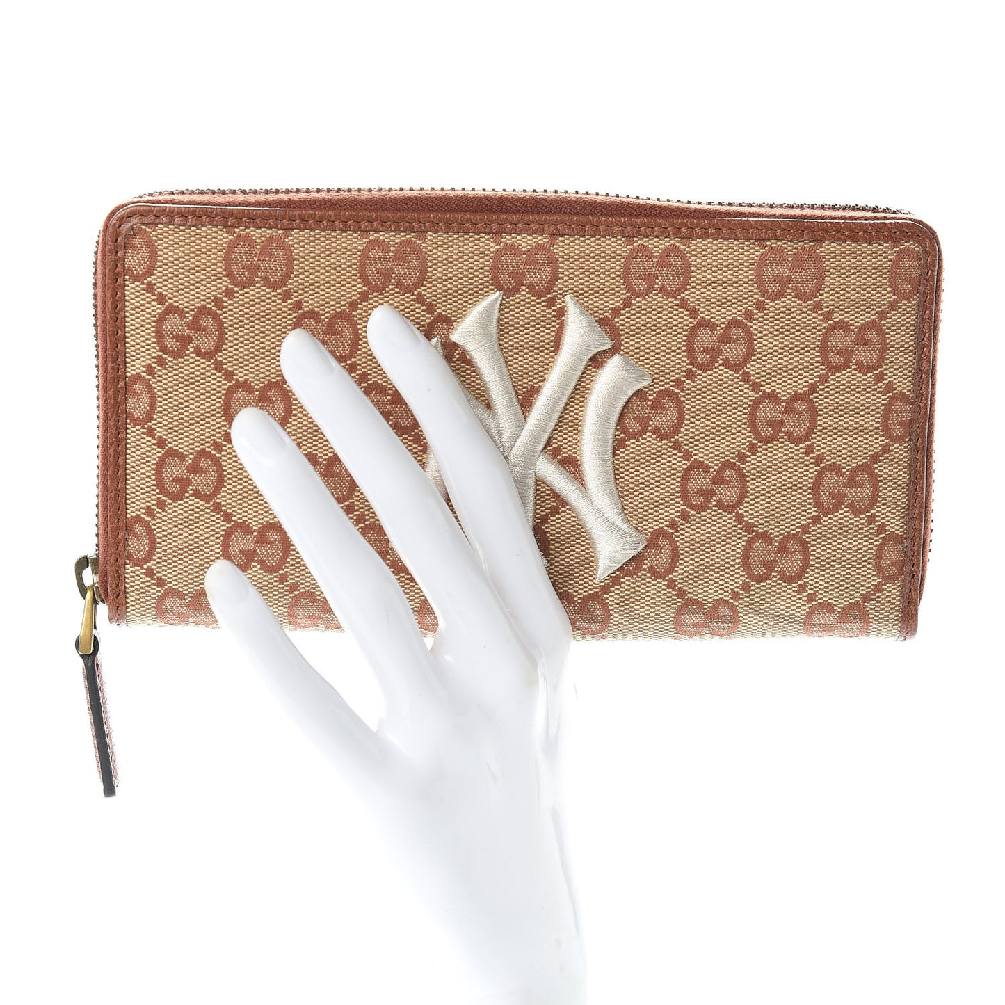 X MLB GG Monogram NY Yankees Zip Around Wallet Beige Ruggine Ivory