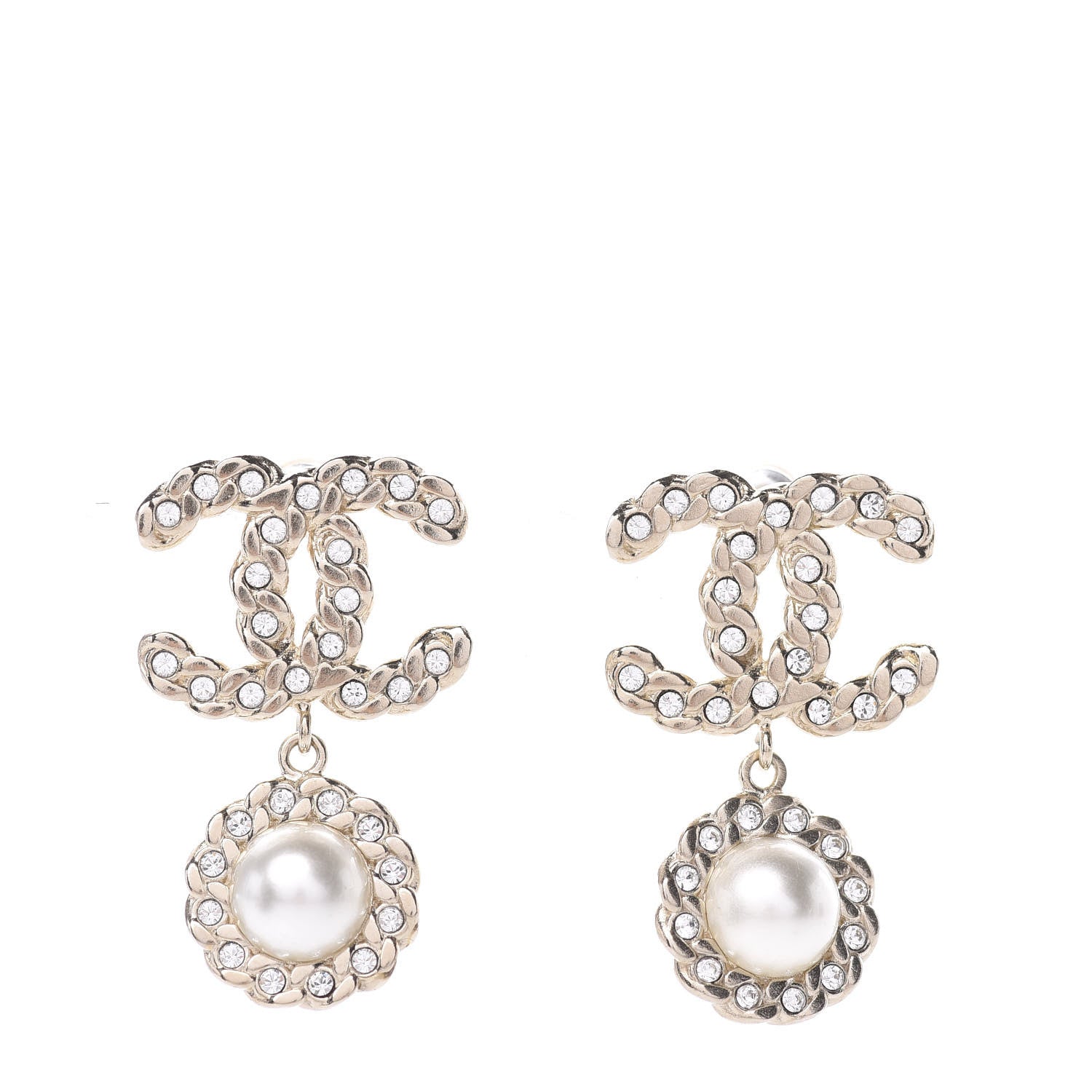 Chanel Crystal Pearl Pearls Coronation CC Drop Earrings Gold 1 of 5