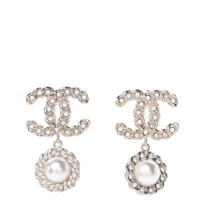 Chanel Crystal Pearl Pearls Coronation CC Drop Earrings Gold 1 of 5