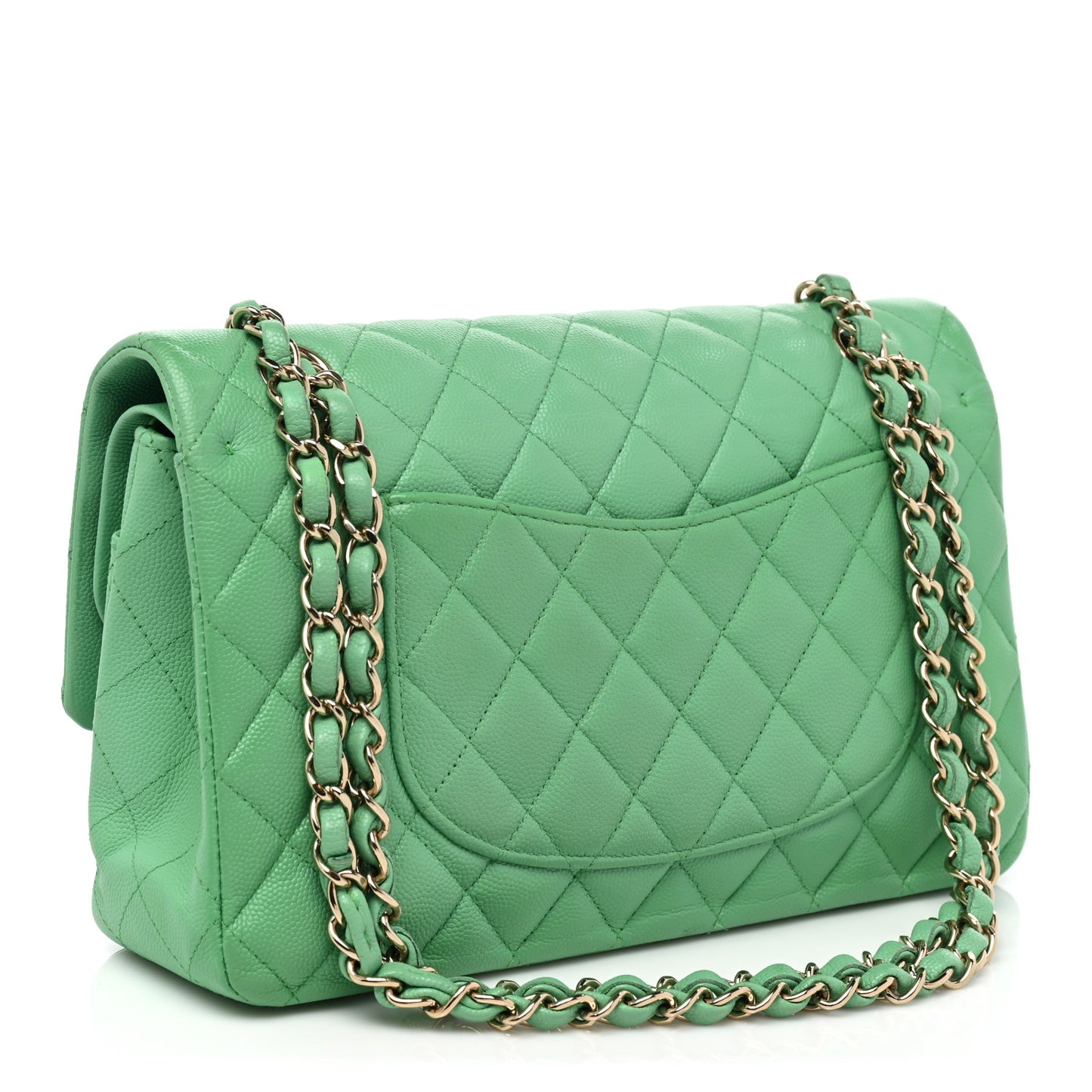 Caviar Quilted Medium Double Flap Green