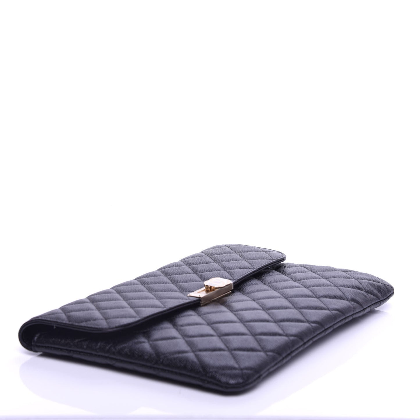 Caviar Quilted Medium Golden Class Pouch Black