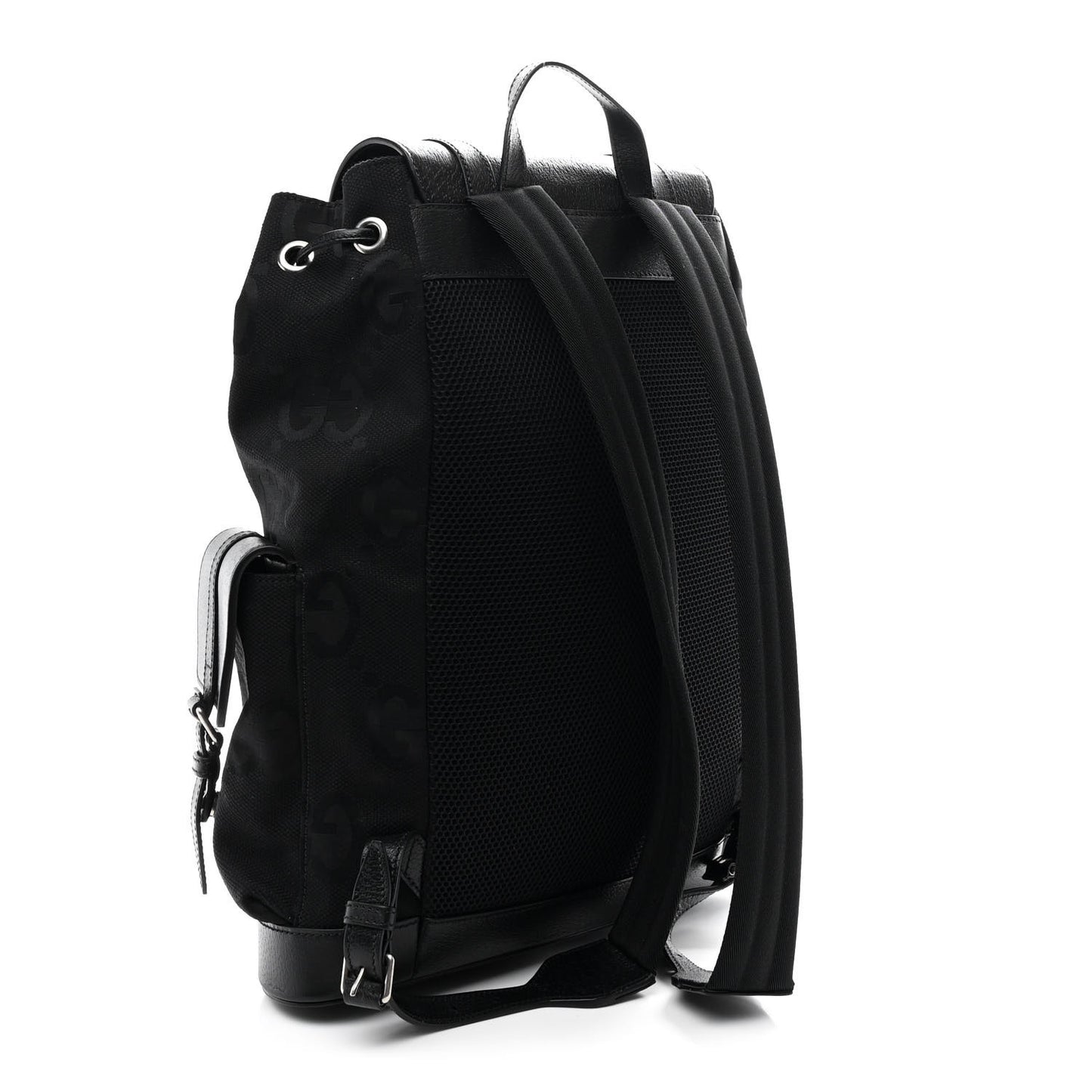 Monogram Jumbo GG Textured Dollar Calfskin Web Double Buckle Backpack Black