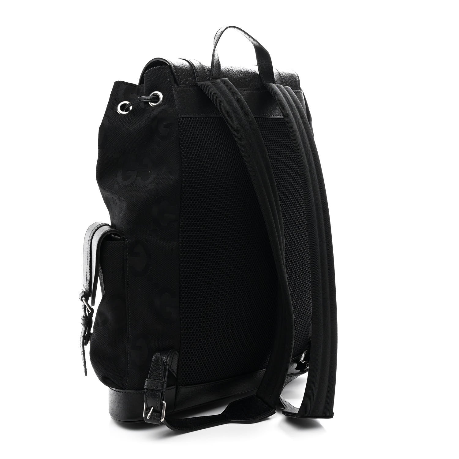 Gucci Monogram Jumbo GG Textured Dollar Calfskin Web Double Buckle Backpack Black 3 of 10