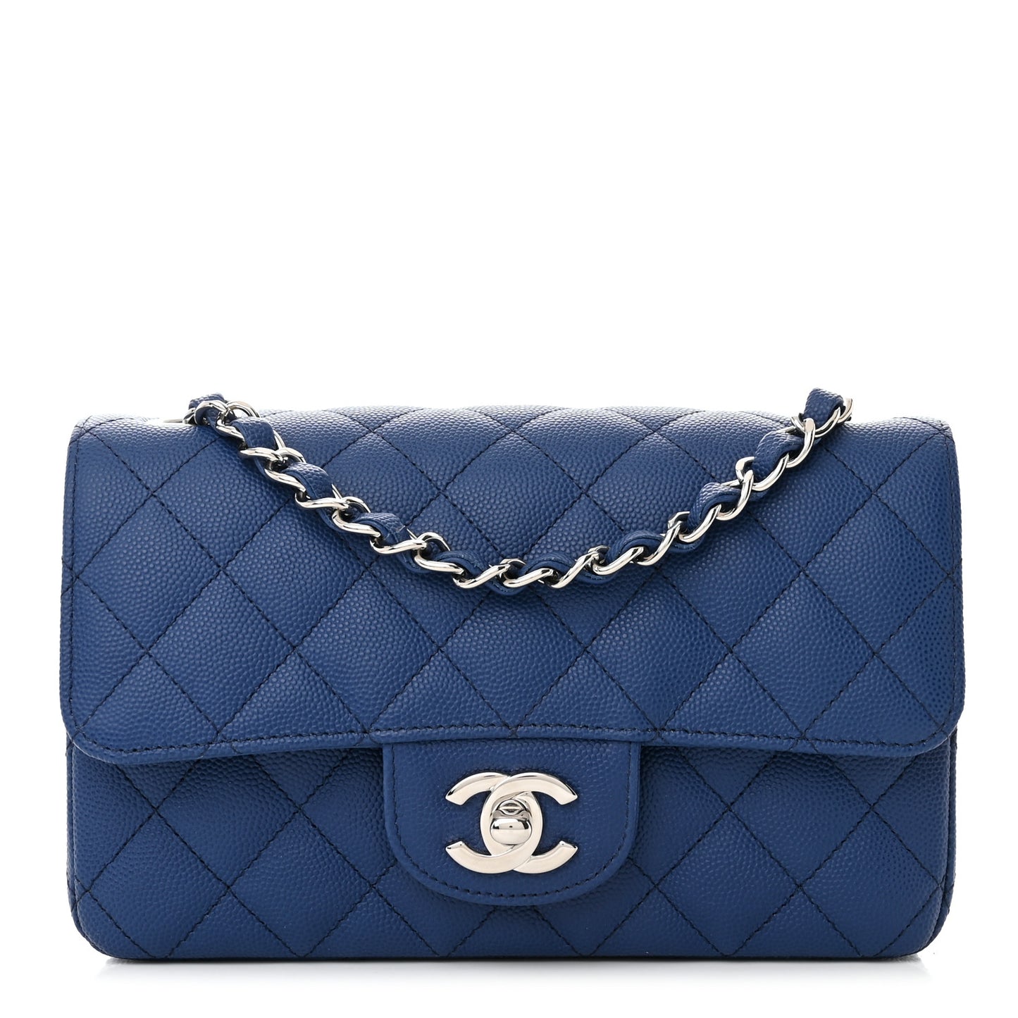 Caviar Quilted Mini Rectangular Flap Blue