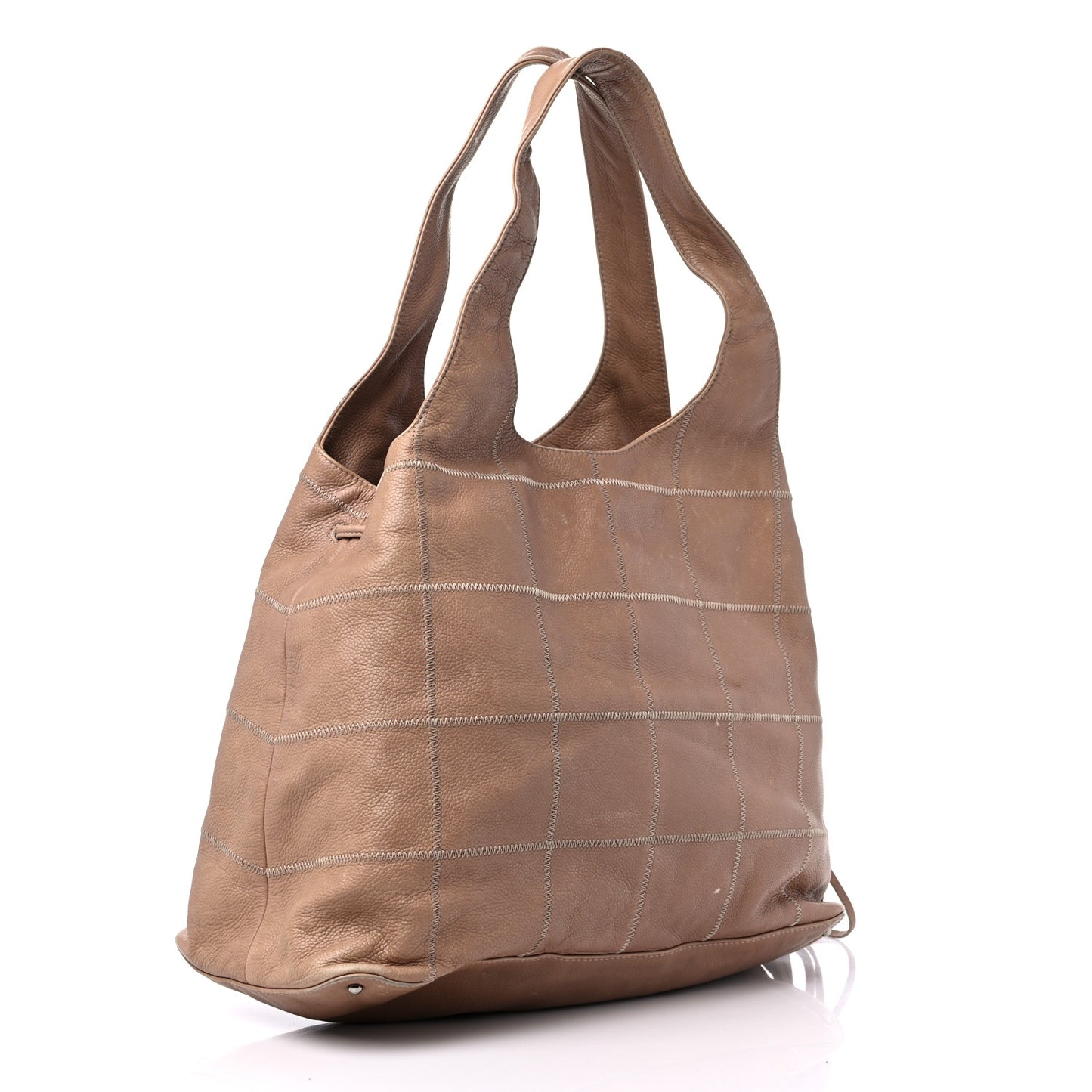 Calfskin Square Stitched Tassel Hobo Beige