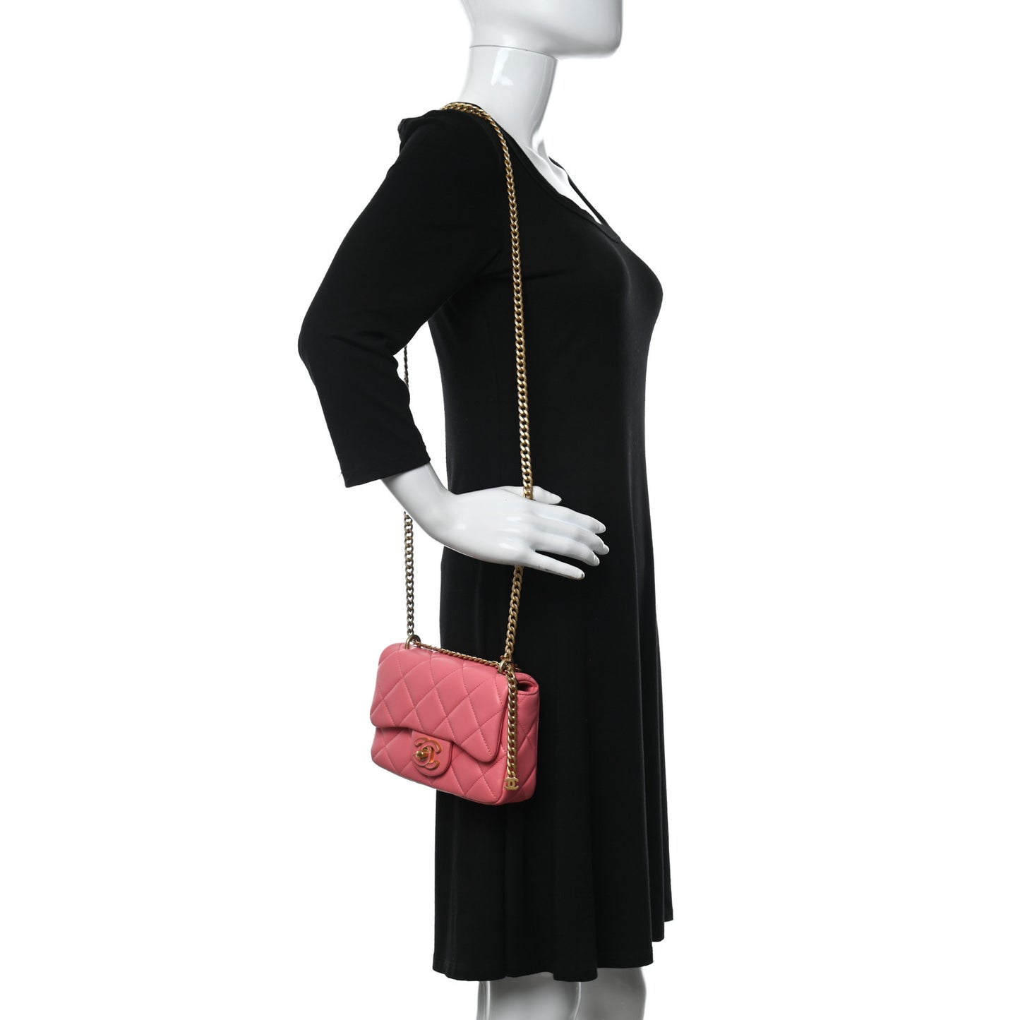 Lambskin Enamel Quilted Pending CC Mini Square Flap Pink