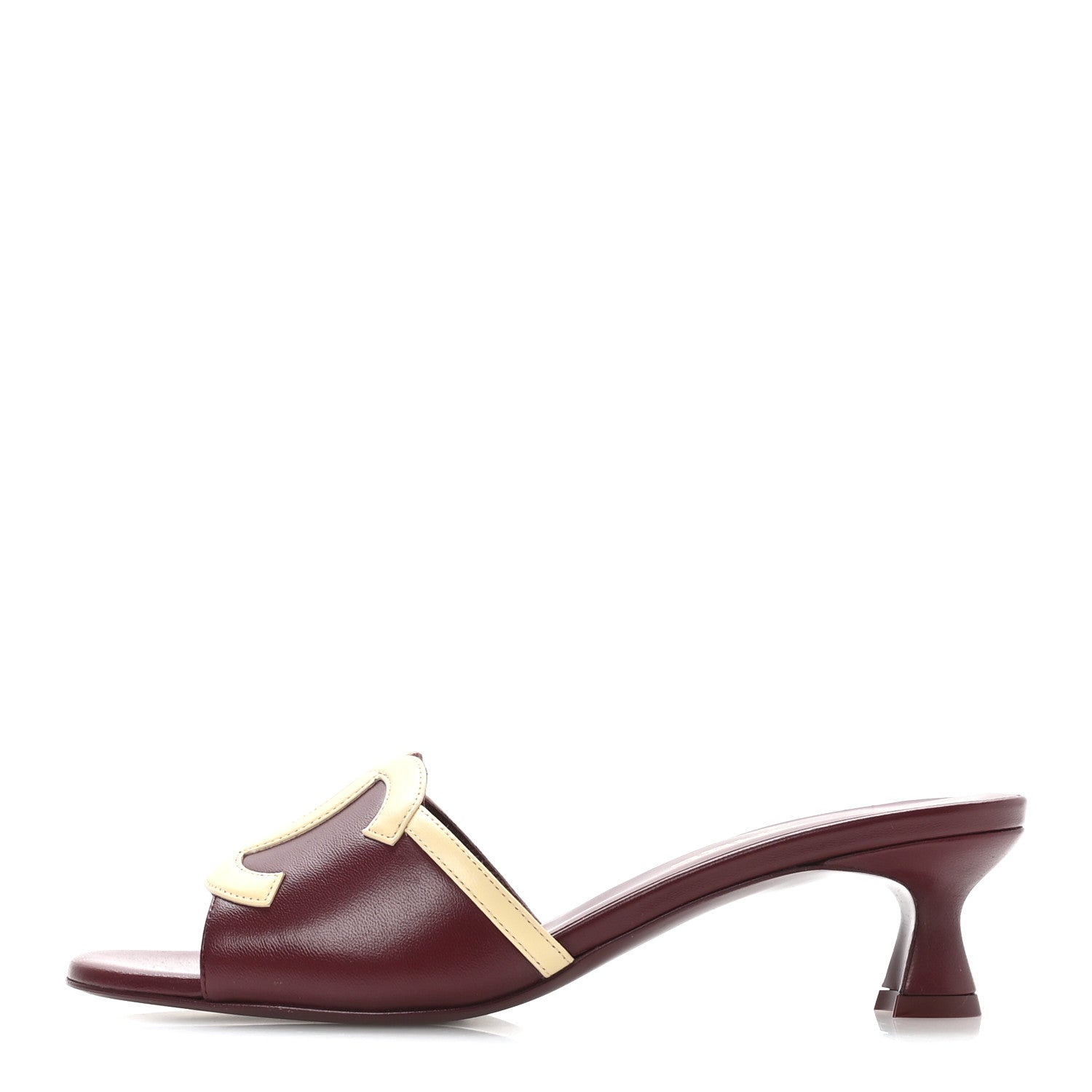 Chanel Lambskin CC Cutout Mules 39 Burgundy Beige 1 of 8
