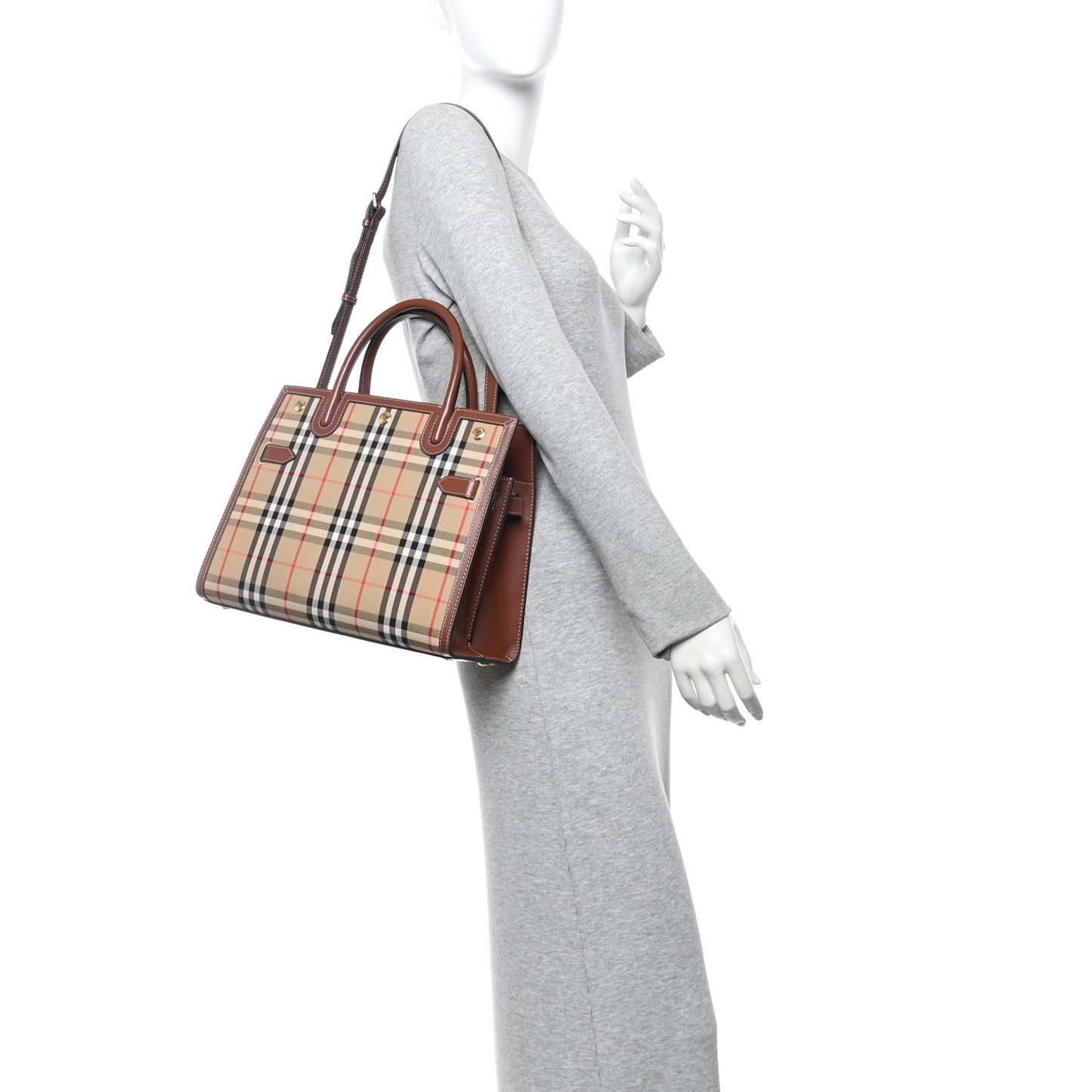 Calfskin Vintage Check Two Handle Title Bag Archive Beige