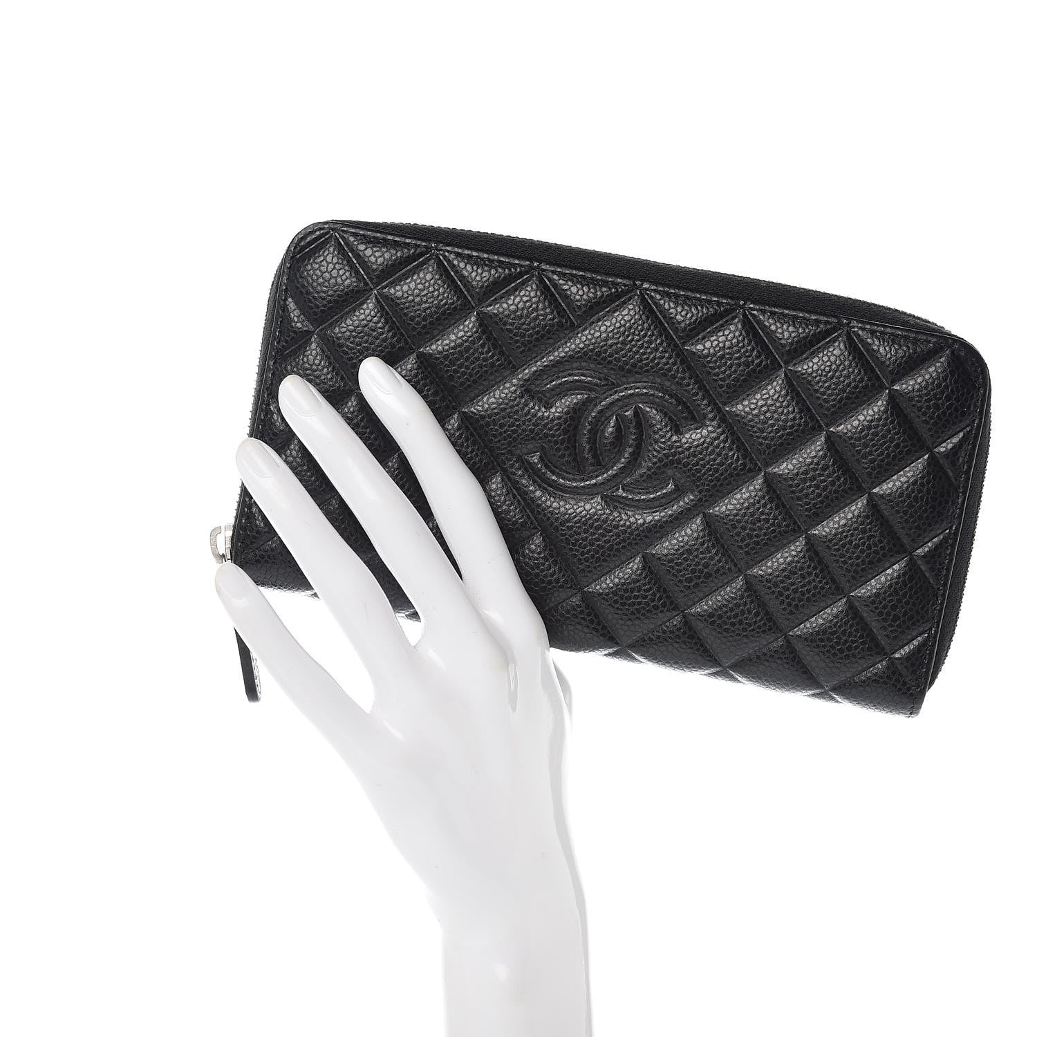 Chanel Caviar Quilted Diamond CC Gusset Zip Around Wallet Black 2 of 11