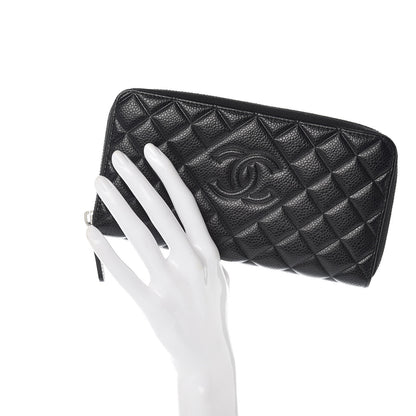 Chanel Caviar Quilted Diamond CC Gusset Zip Around Wallet Black 2 of 11
