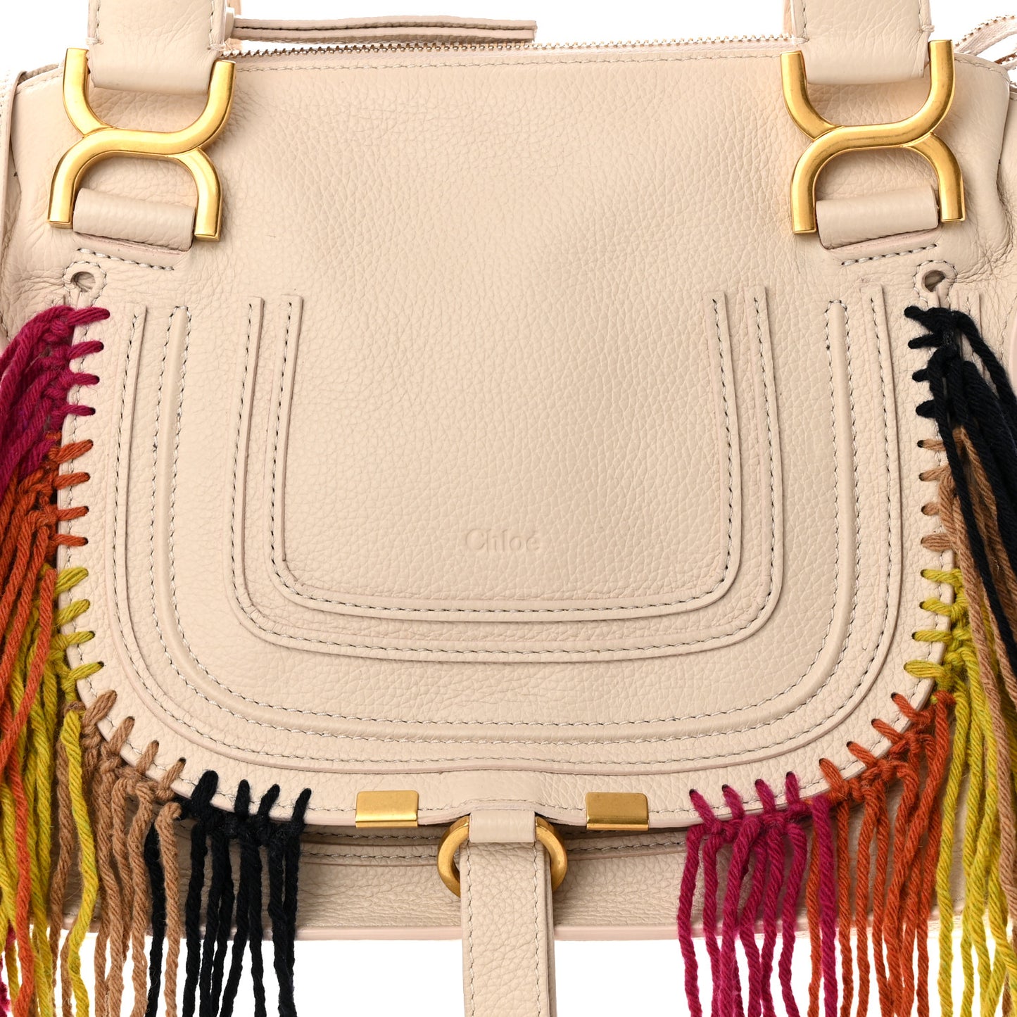 Calfskin Small Fringe Marcie Satchel Nude Multicolor