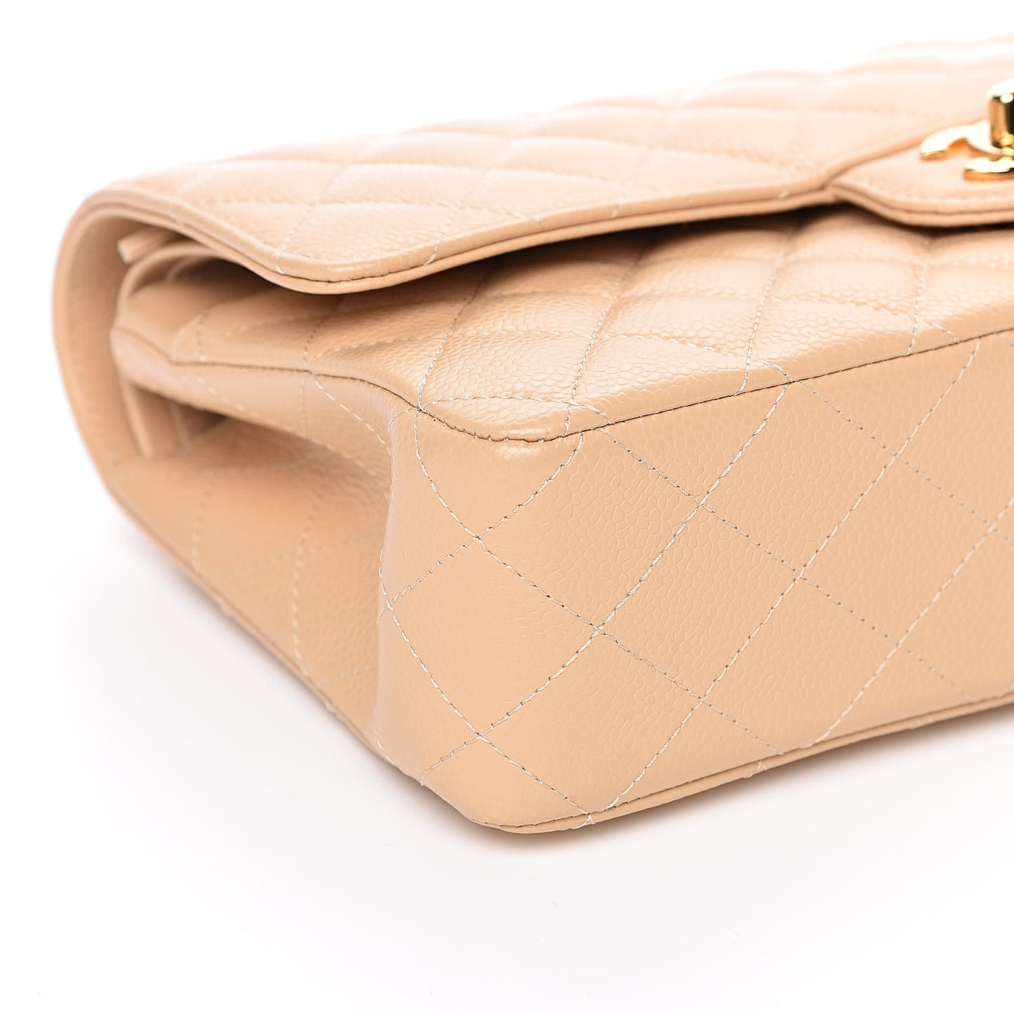 Caviar Quilted Medium Double Flap Beige Clair