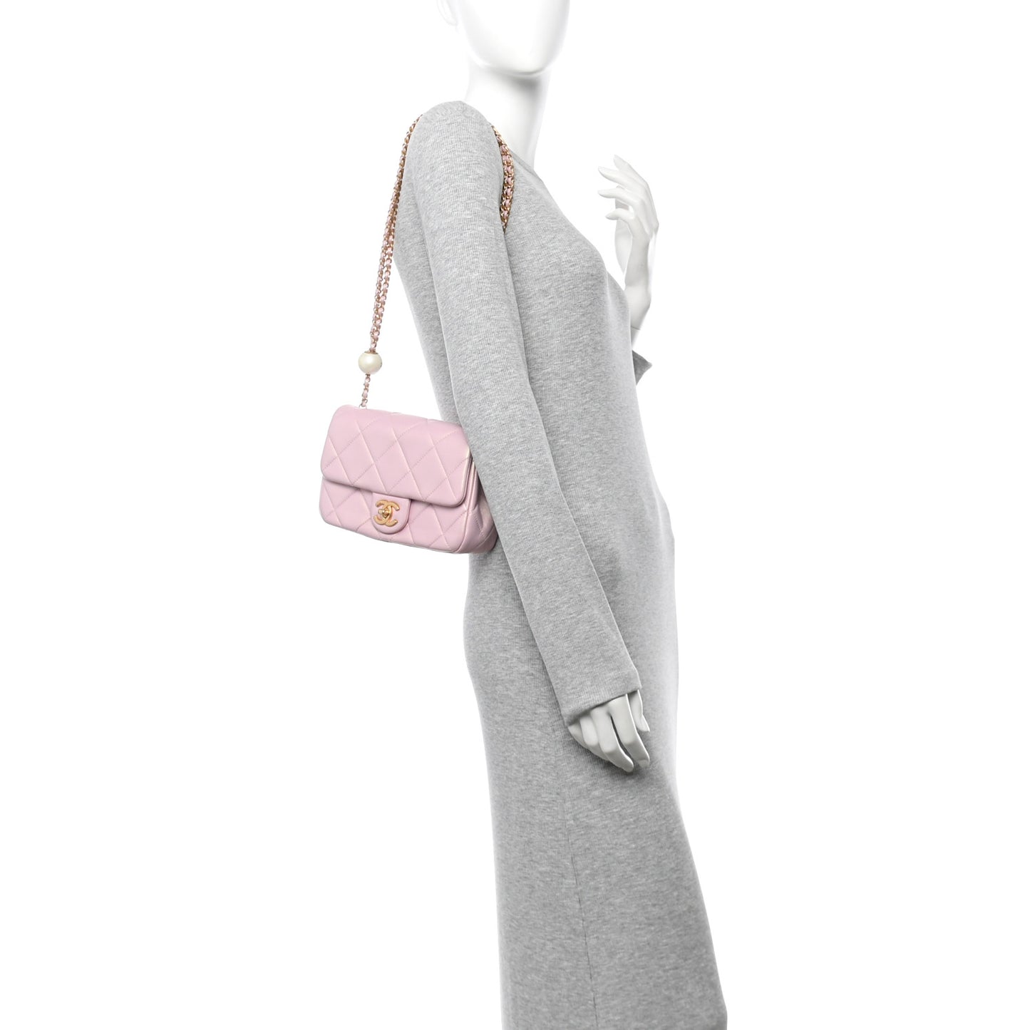 Pearly Lambskin Quilted Pearl Small Flap Pink