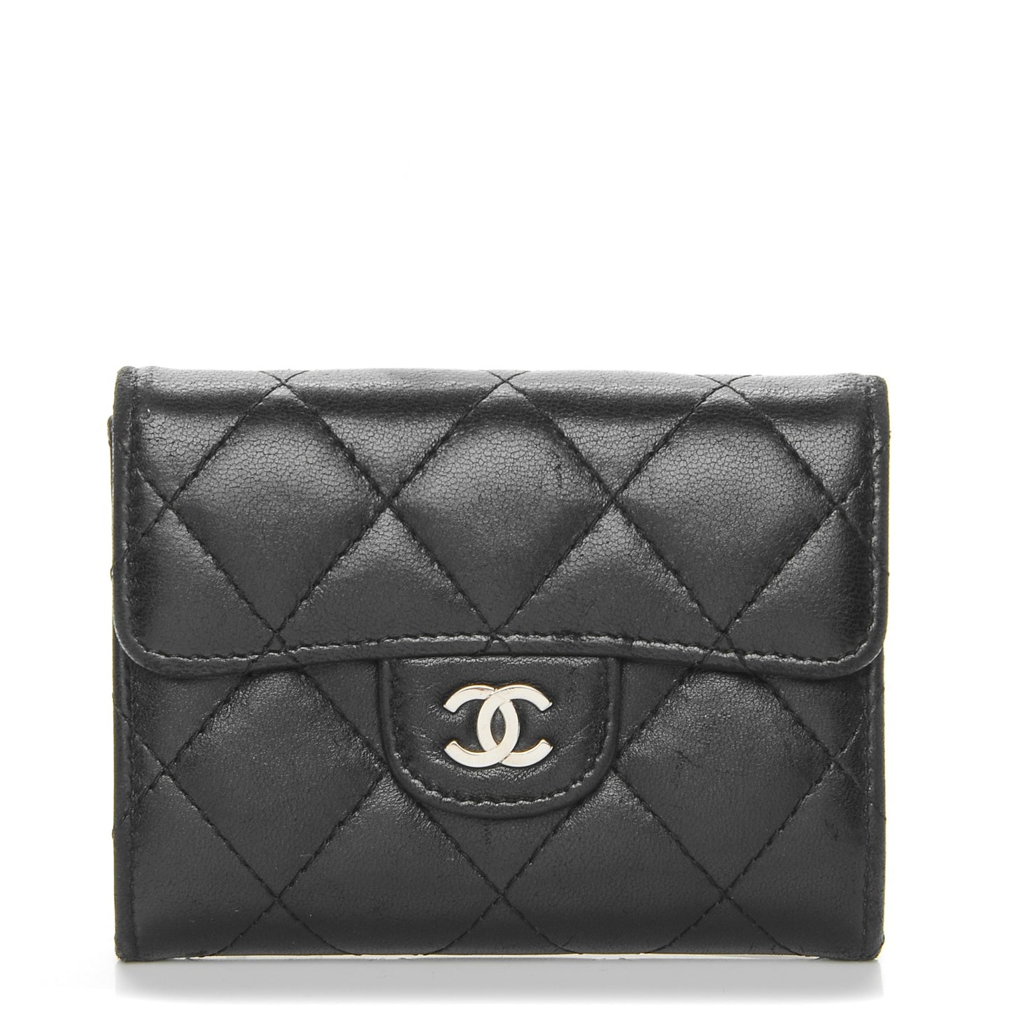 Lambskin Quilted Flap Card Holder Wallet Black