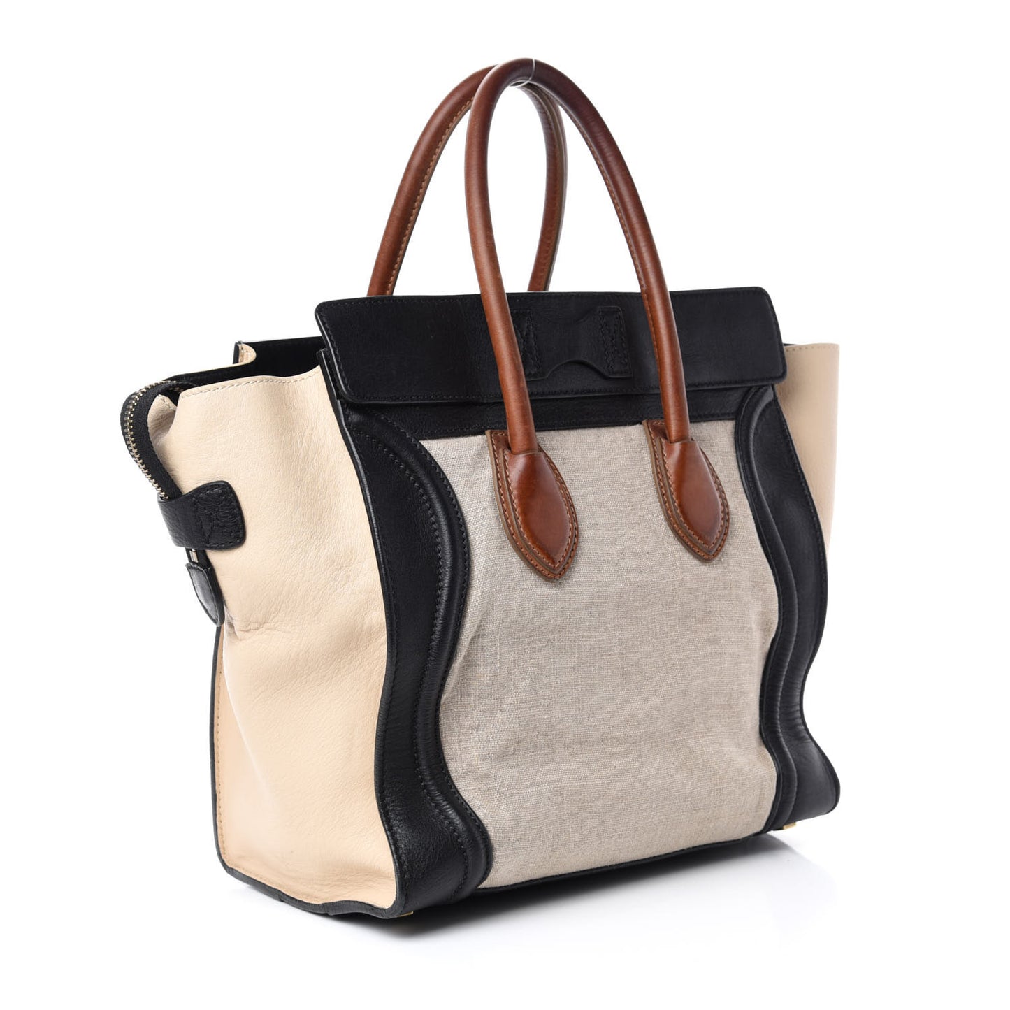 Calfskin Linen Mini Tri-Color Luggage Beige