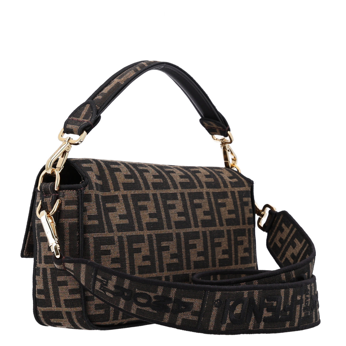 Fendi Fabric Jacquard FF 1974 Medium Baguette Tobacco Moro Black 3 of 20