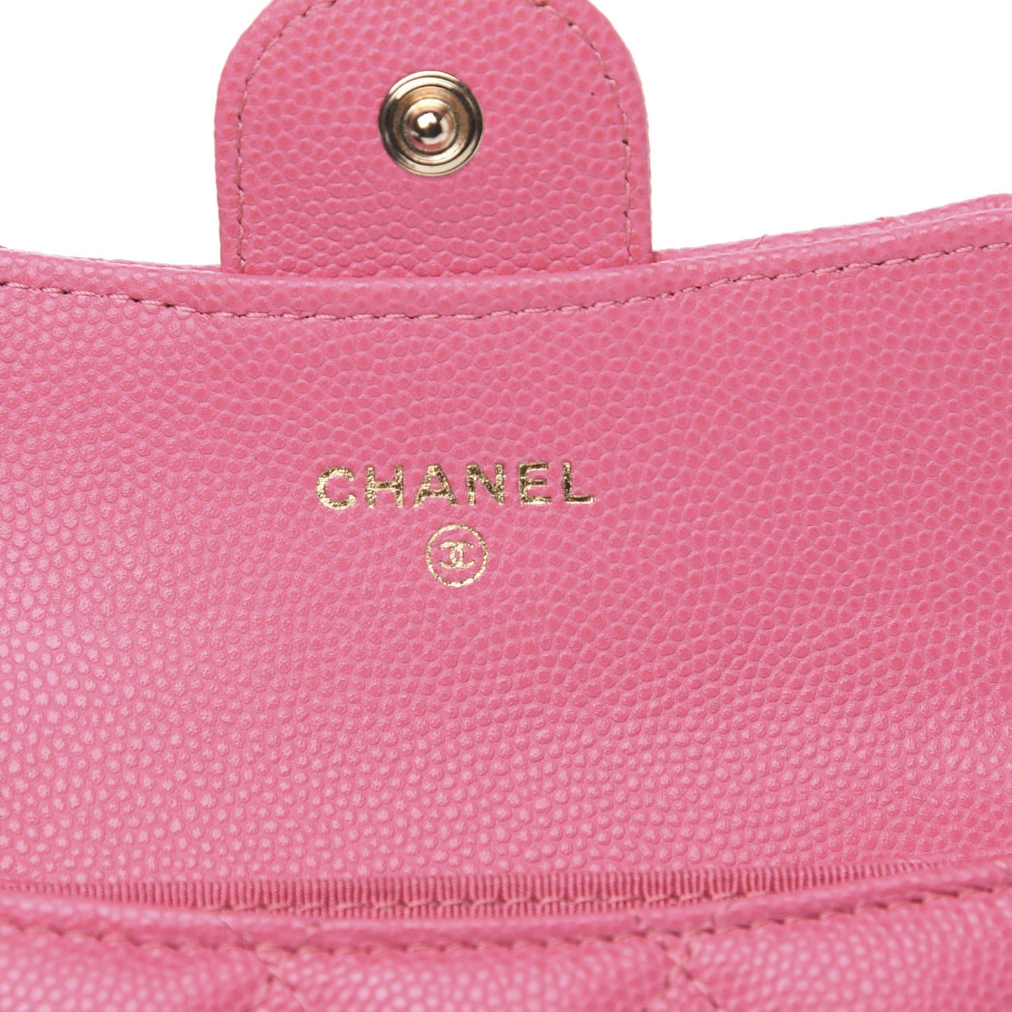 Iridescent Caviar Quilted Flap Card Holder Wallet Pink