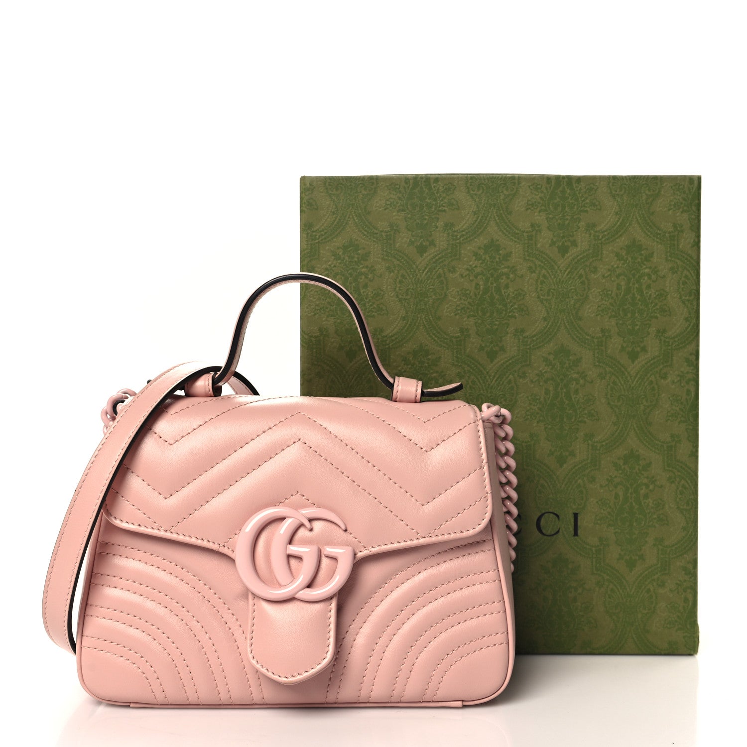 Gucci Calfskin Matelasse Monochrome GG Marmont Top Handle Shoulder Bag Perfect Pink 11 of 11