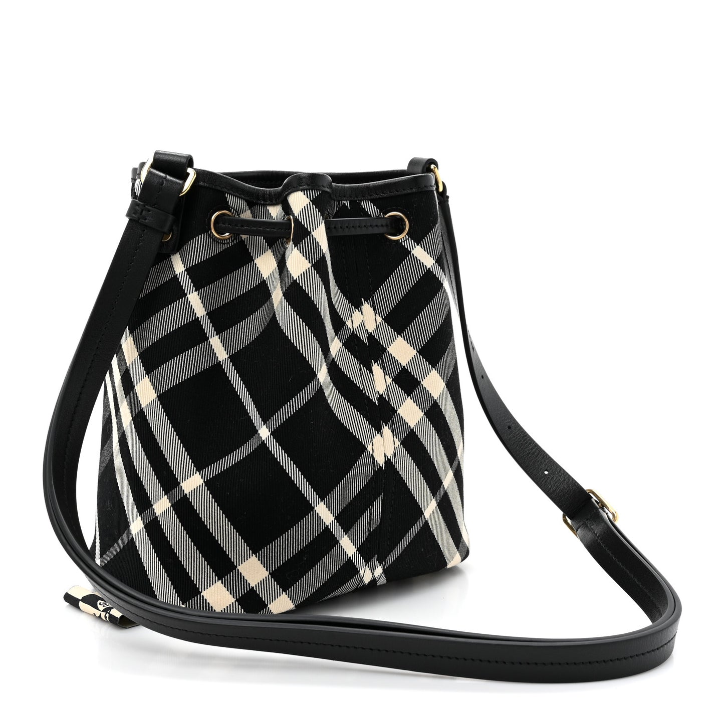 Check Mini Bucket Bag Black Calico