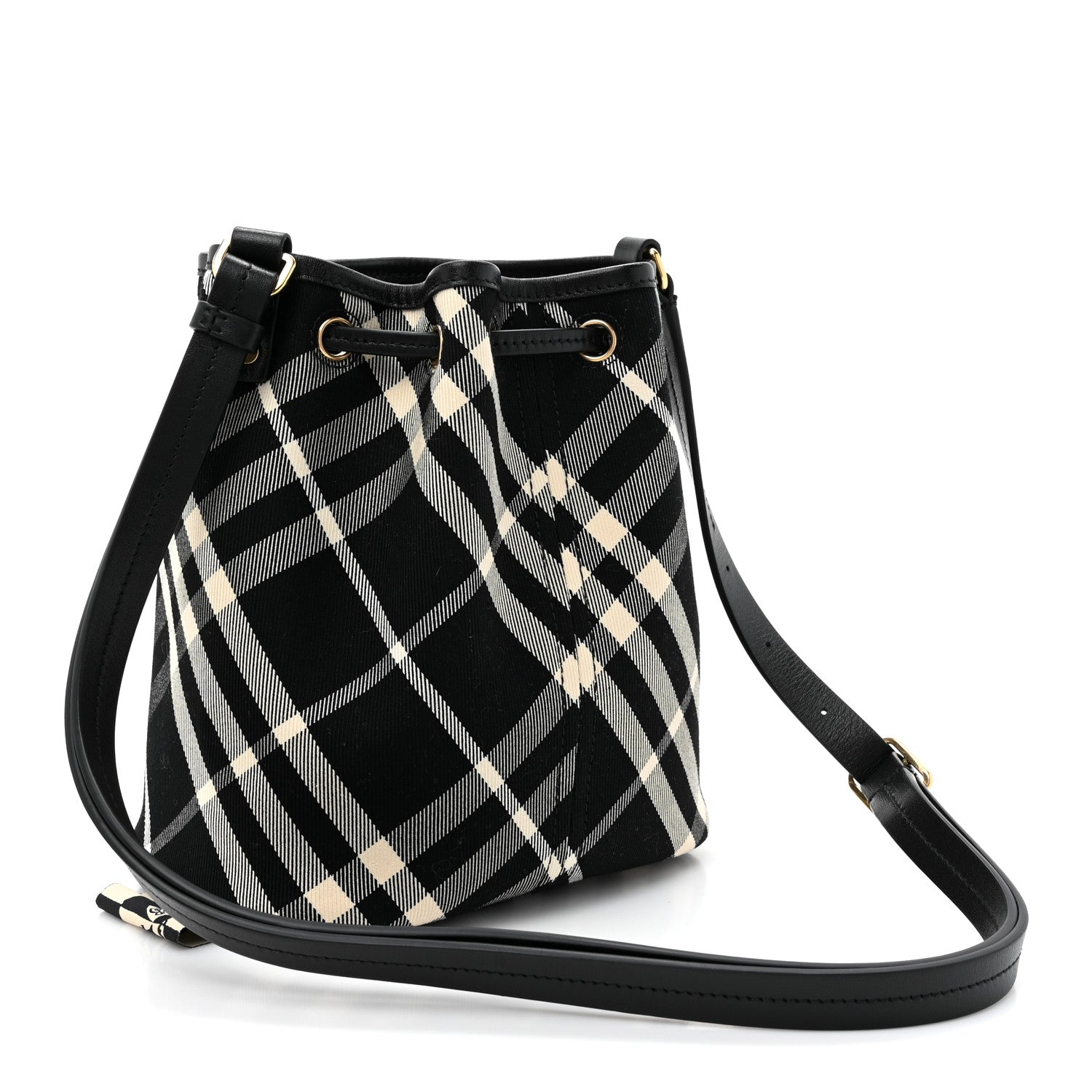 Burberry Check Mini Bucket Bag Black Calico 3 of 10