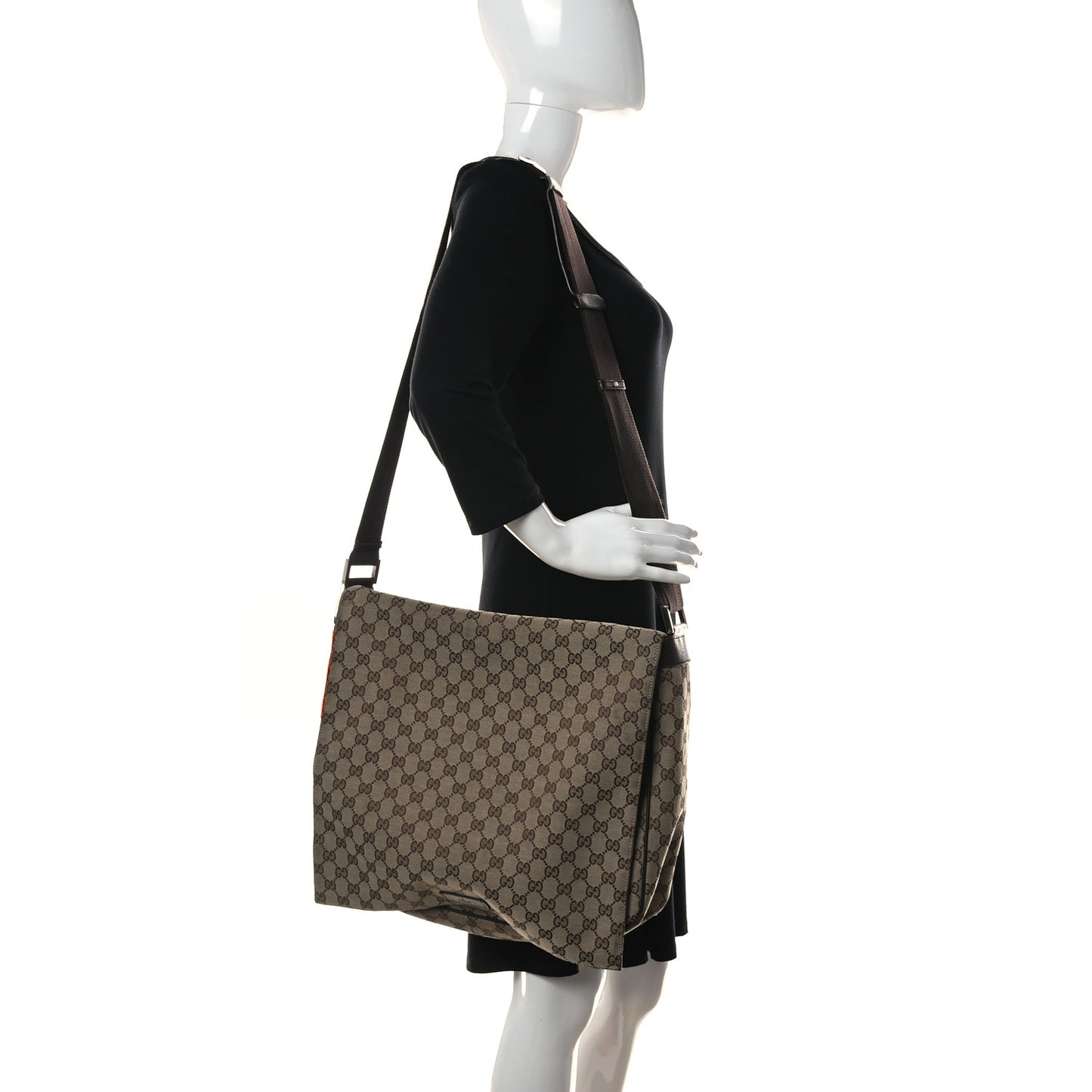 GG Plus Monogram Large Flap Messenger Bag Beige Dark Brown