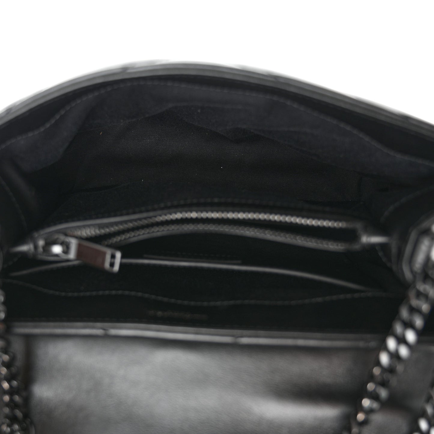Calfskin Y Quilted Monogram Monochrome Small Loulou Chain Satchel Black
