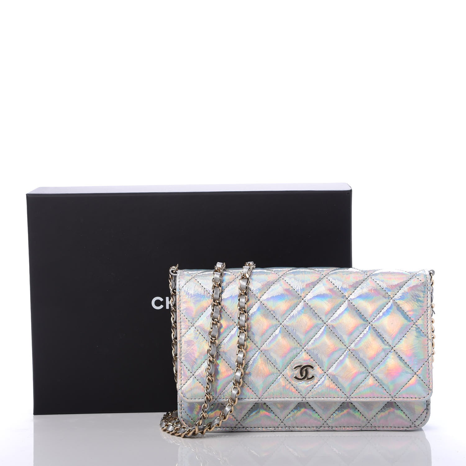 Chanel Iridescent Goatskin Quilted Wallet On Chain WOC Silver 11 of 11