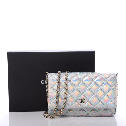 Chanel Iridescent Goatskin Quilted Wallet On Chain WOC Silver 11 of 11