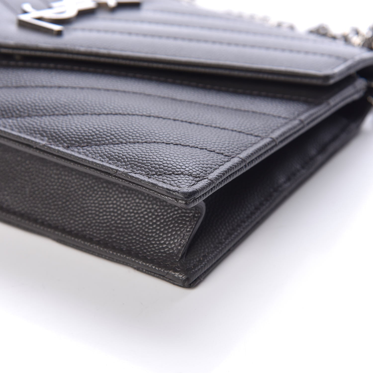 Saint Laurent Grain De Poudre Matelasse Chevron Monogram Envelope Chain Wallet Coal 10 of 11