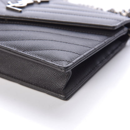 Saint Laurent Grain De Poudre Matelasse Chevron Monogram Envelope Chain Wallet Coal 10 of 11