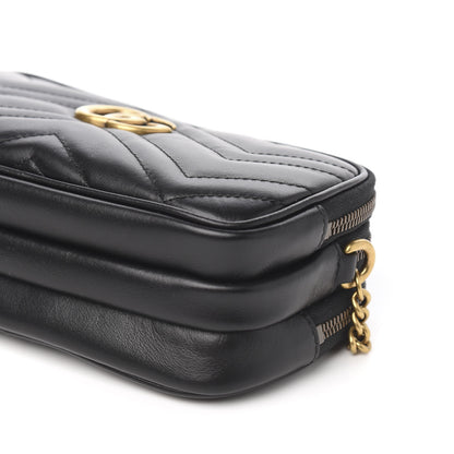 Gucci Calfskin Matelasse Mini GG Marmont Chain Crossbody Bag Black 10 of 12