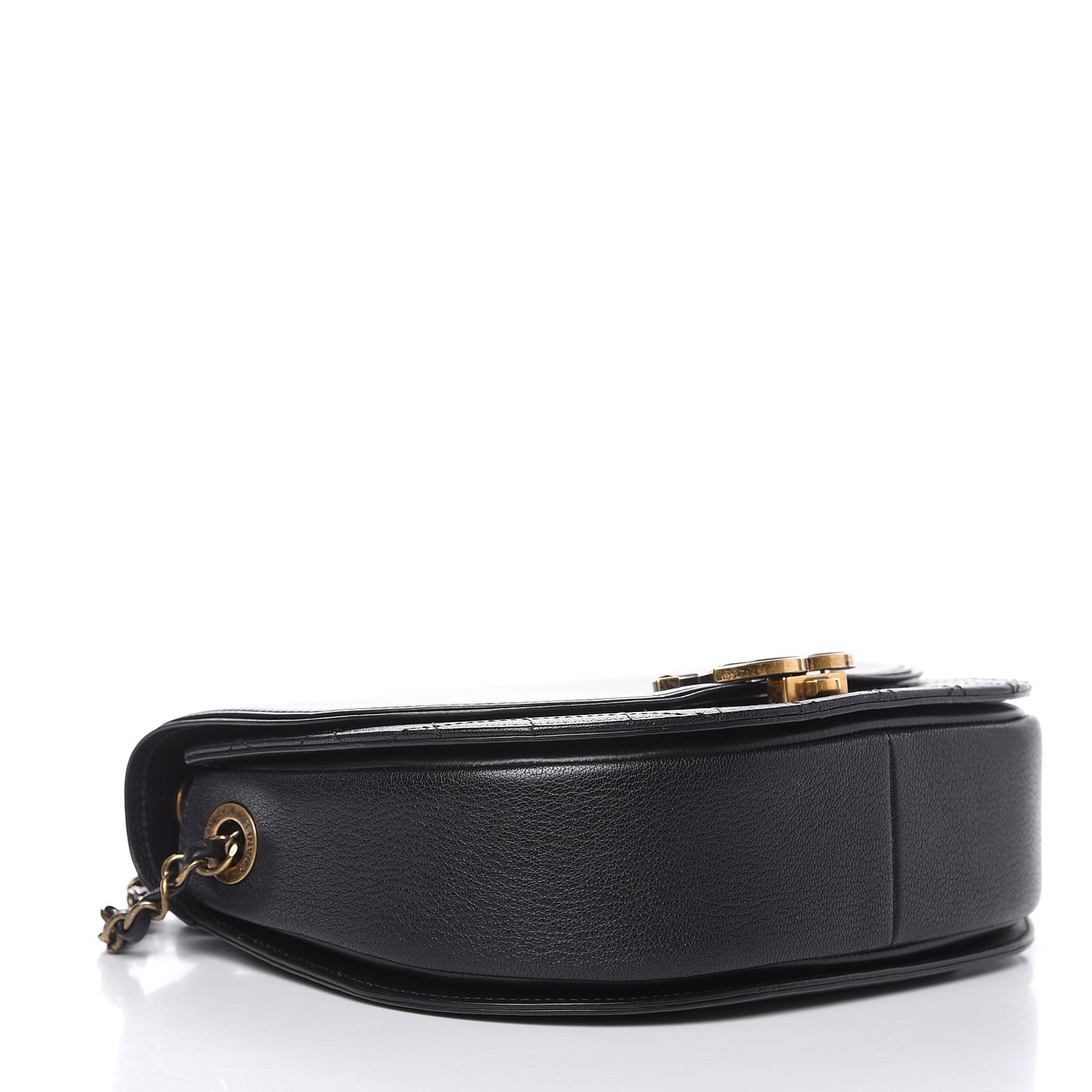 Shiny Calfskin Goatskin Quilted Medium Coco Curve Messenger Flap Black
